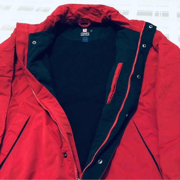 Chaps Ralph Lauren Classic Winter Jacket Red/Navy Blue Size Medium Fleece Lined - Picture 2 of 9